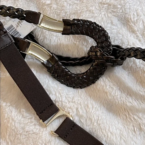 NWT Anthropologie Woven Skinny Belt in Chocolate Brown & Gold size XL - Picture 7 of 8